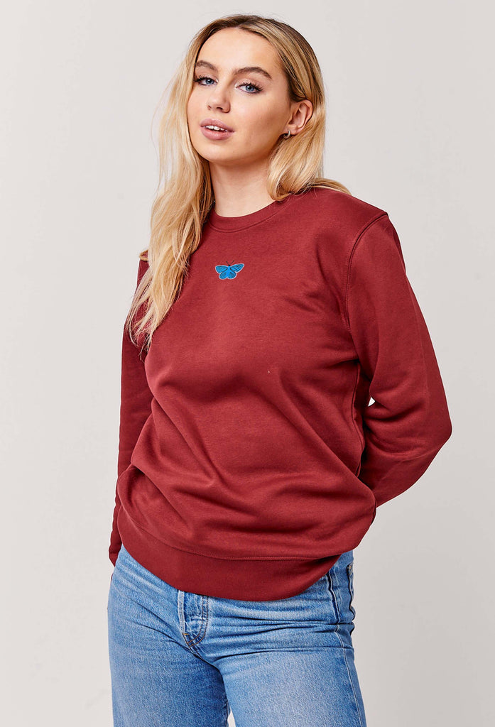 Butterfly Embroidered Organic Sustainable Sweatshirt Jumper Big Wild Thought