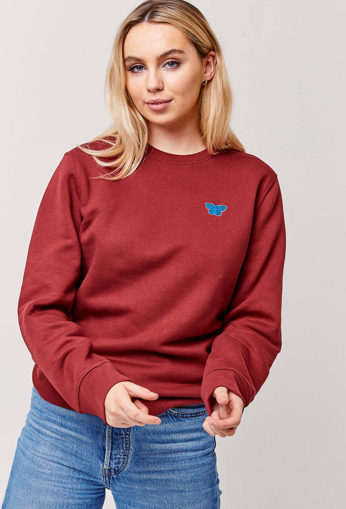 Butterfly Embroidered Organic Sustainable Sweatshirt Jumper Big Wild Thought