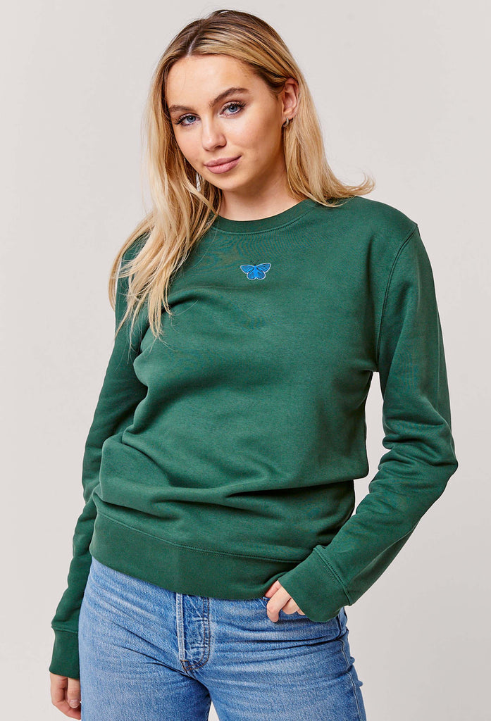 Butterfly Embroidered Organic Sustainable Sweatshirt Jumper Big Wild Thought
