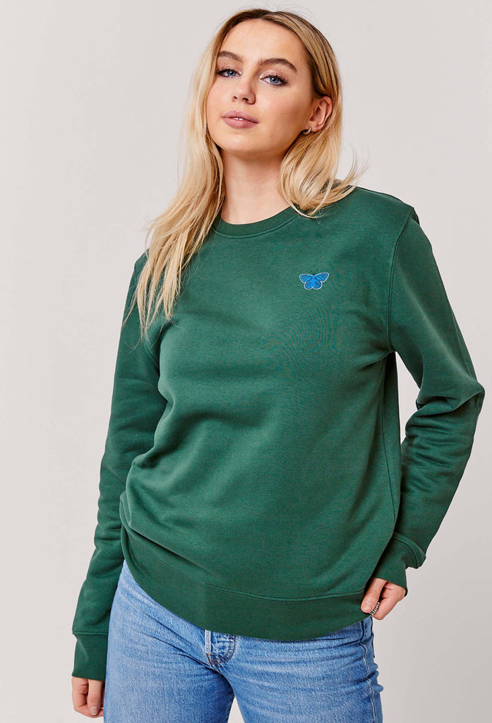 Butterfly Embroidered Organic Sustainable Sweatshirt Jumper Big Wild Thought