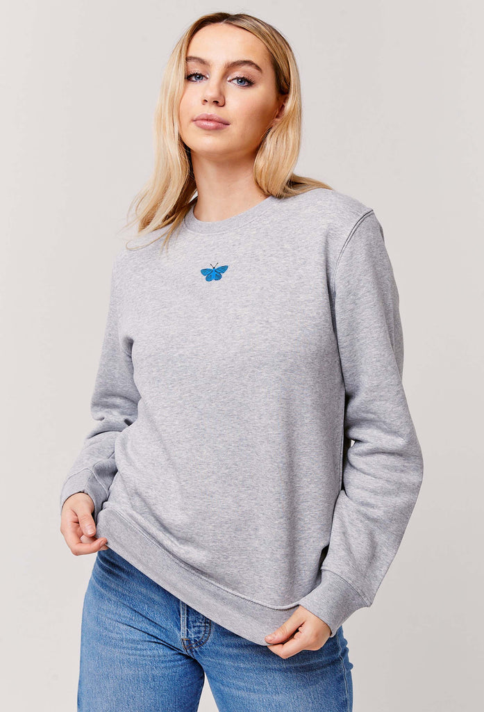 Butterfly Embroidered Organic Sustainable Sweatshirt Jumper Big Wild Thought