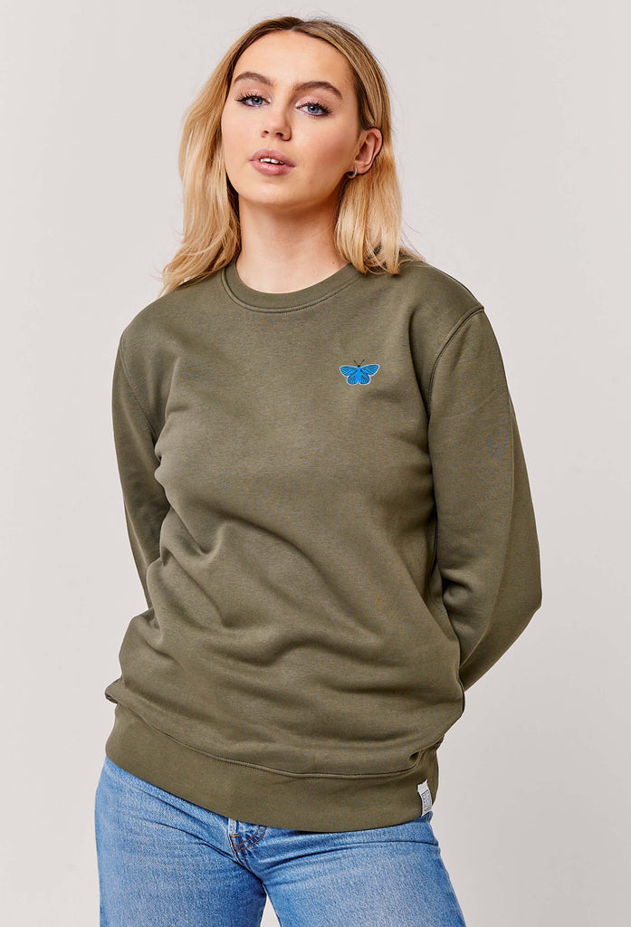 Butterfly Embroidered Organic Sustainable Sweatshirt Jumper Big Wild Thought