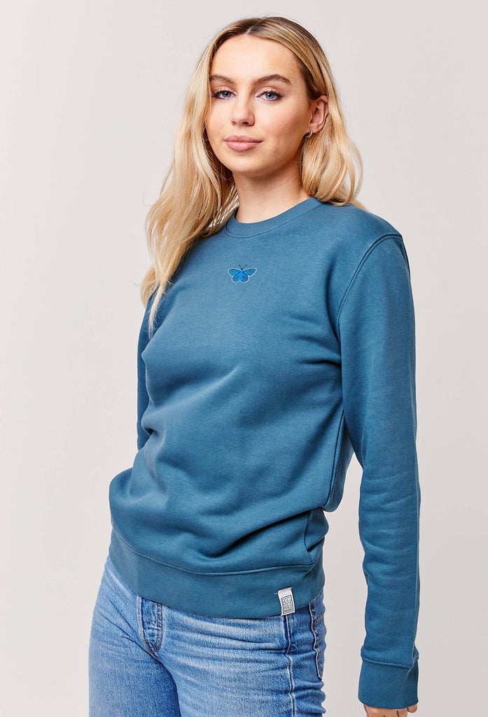 Butterfly Embroidered Organic Sustainable Sweatshirt Jumper Big Wild Thought