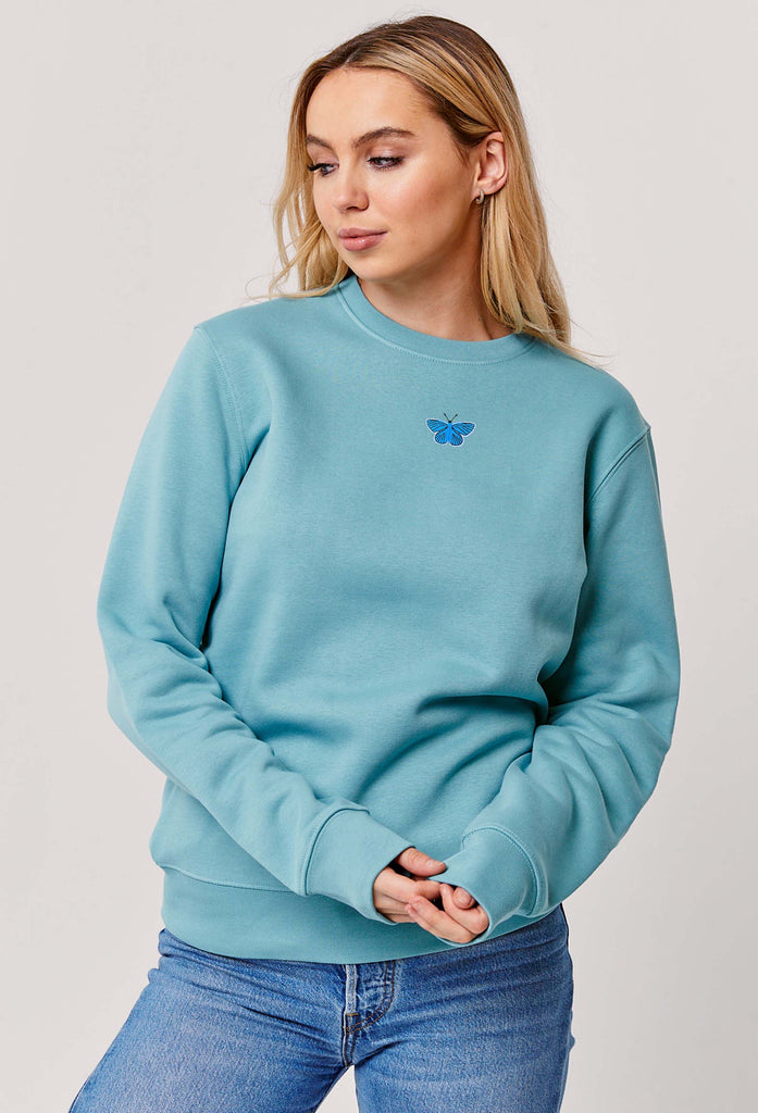 Butterfly Embroidered Organic Sustainable Sweatshirt Jumper Big Wild Thought