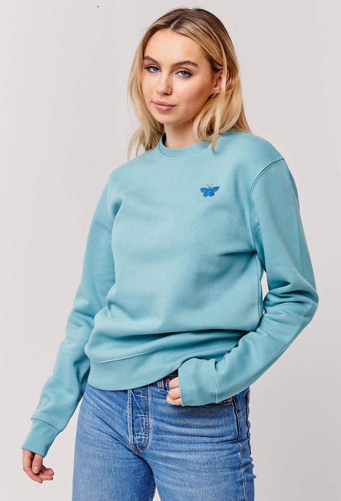 Butterfly Embroidered Organic Sustainable Sweatshirt Jumper Big Wild Thought