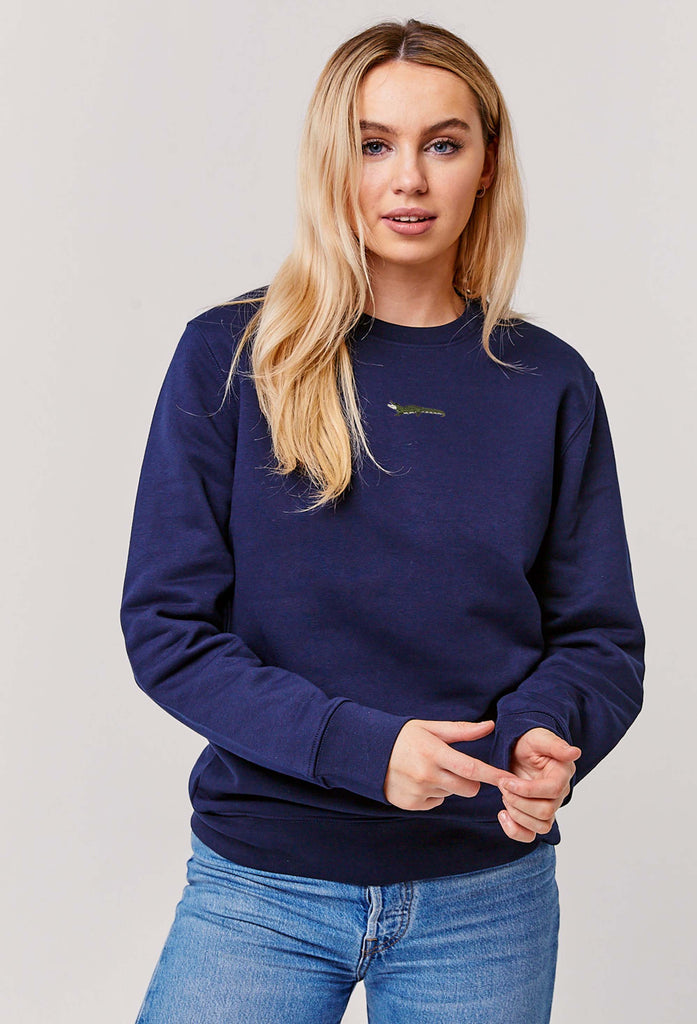 Crocodile Embroidered Organic Sustainable Sweatshirt Jumper Big Wild Thought