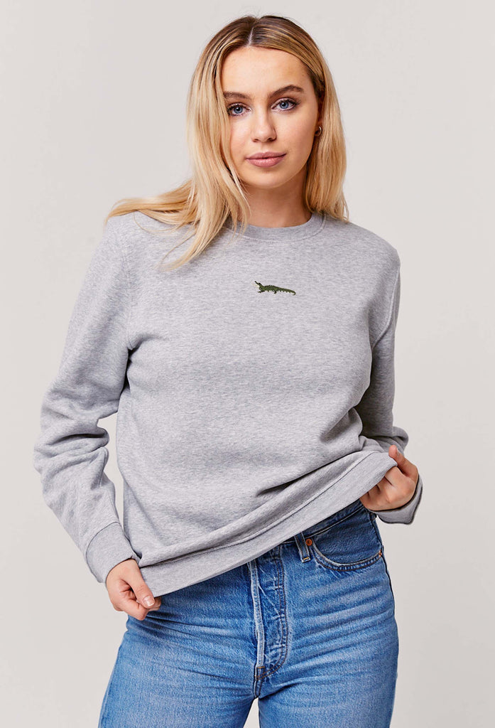 Crocodile Embroidered Organic Sustainable Sweatshirt Jumper Big Wild Thought