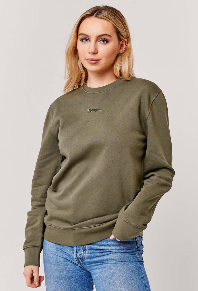 Crocodile Embroidered Organic Sustainable Sweatshirt Jumper Big Wild Thought
