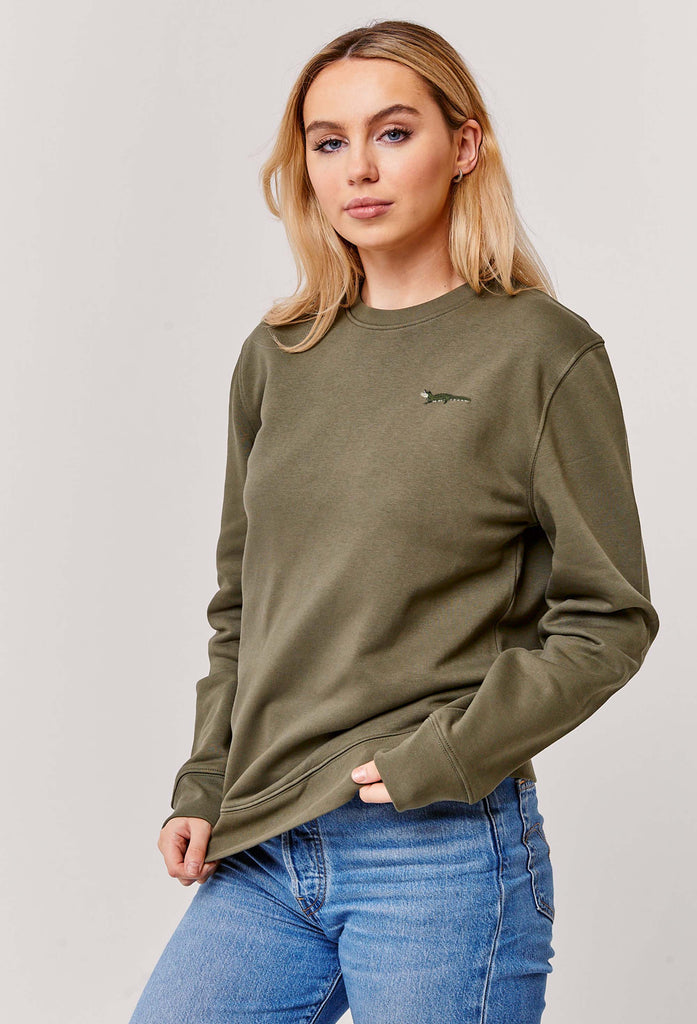 Crocodile Embroidered Organic Sustainable Sweatshirt Jumper Big Wild Thought