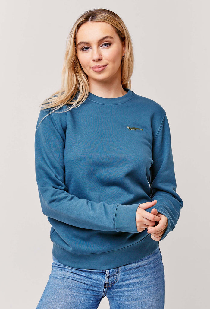 Crocodile Embroidered Organic Sustainable Sweatshirt Jumper Big Wild Thought