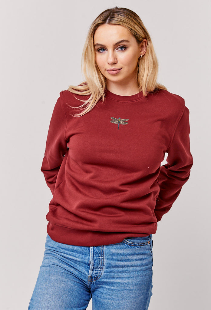 Dragonfly Embroidered Organic Sustainable Sweatshirt Jumper Big Wild Thought