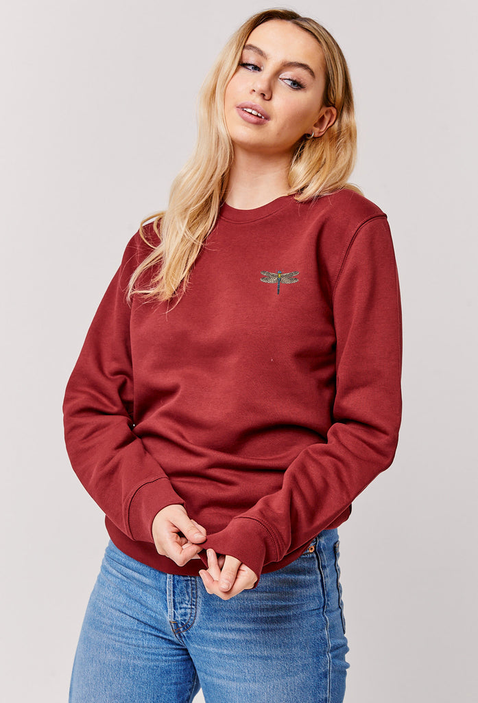 Dragonfly Embroidered Organic Sustainable Sweatshirt Jumper Big Wild Thought