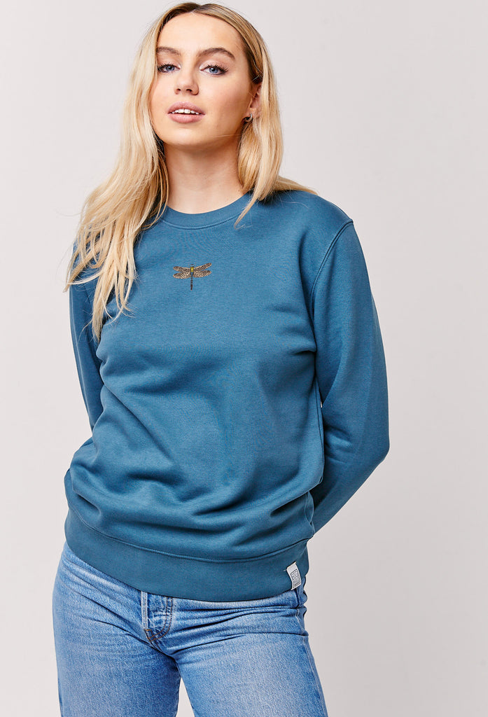 Dragonfly Embroidered Organic Sustainable Sweatshirt Jumper Big Wild Thought