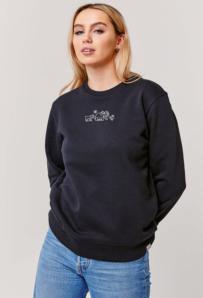 Extinct Drawing Mammoth Dodo Sabre Tooth Tiger Embroidered Organic Sustainable Sweatshirt Jumper Big Wild Thought