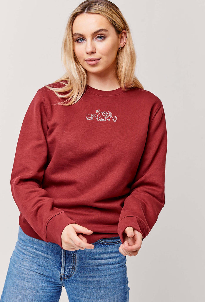 Extinct Drawing Mammoth Dodo Sabre Tooth Tiger Embroidered Organic Sustainable Sweatshirt Jumper Big Wild Thought