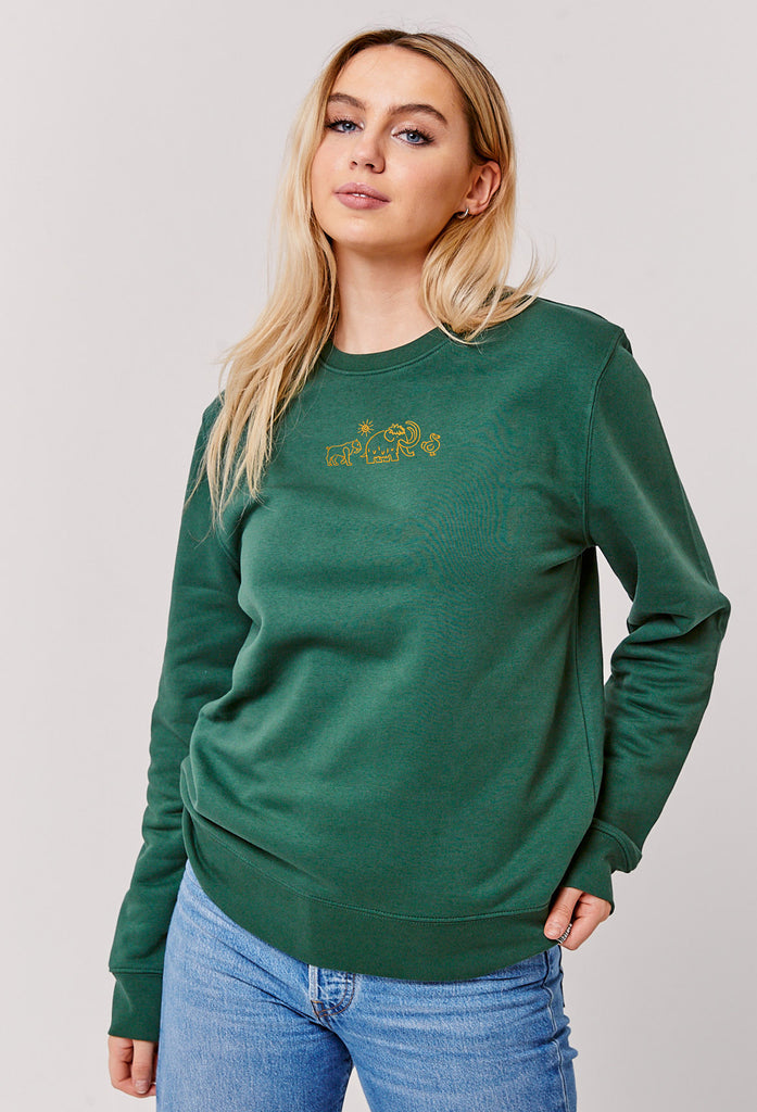 Extinct Drawing Mammoth Dodo Sabre Tooth Tiger Embroidered Organic Sustainable Sweatshirt Jumper Big Wild Thought