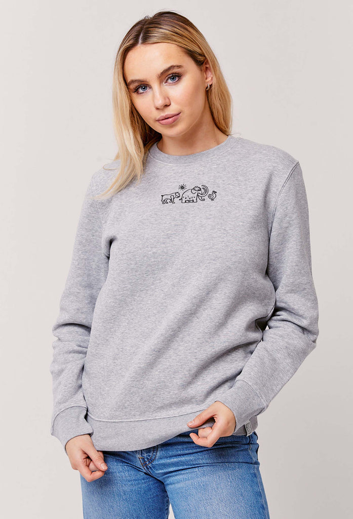 Extinct Drawing Mammoth Dodo Sabre Tooth Tiger Embroidered Organic Sustainable Sweatshirt Jumper Big Wild Thought