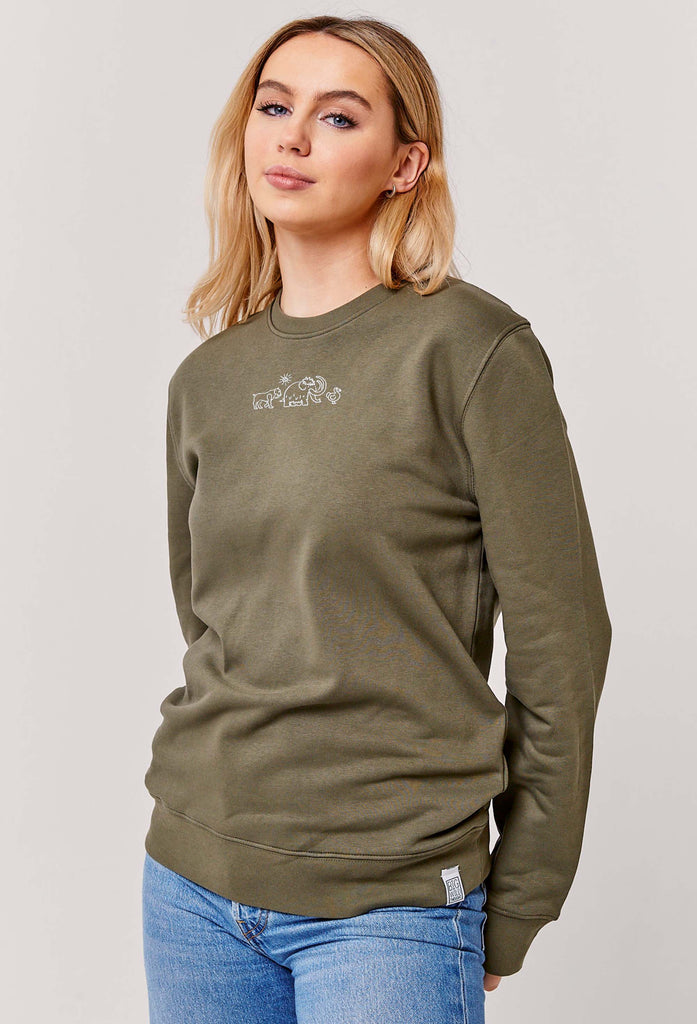 Extinct Drawing Mammoth Dodo Sabre Tooth Tiger Embroidered Organic Sustainable Sweatshirt Jumper Big Wild Thought