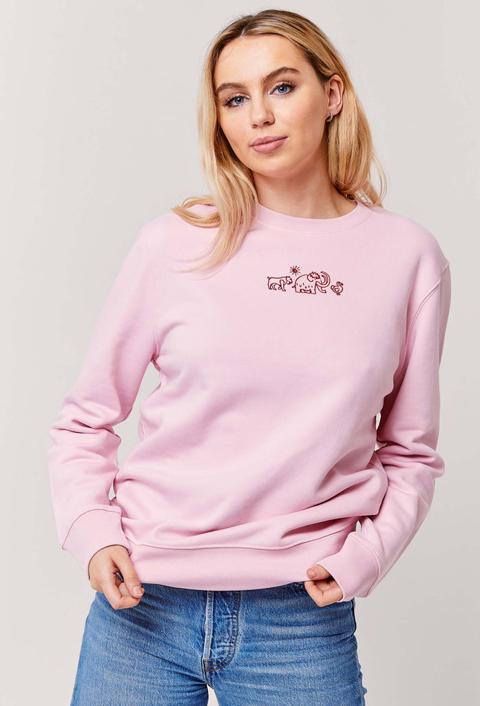 Extinct Drawing Mammoth Dodo Sabre Tooth Tiger Embroidered Organic Sustainable Sweatshirt Jumper Big Wild Thought