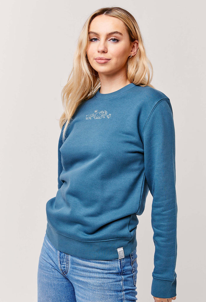 Extinct Drawing Mammoth Dodo Sabre Tooth Tiger Embroidered Organic Sustainable Sweatshirt Jumper Big Wild Thought