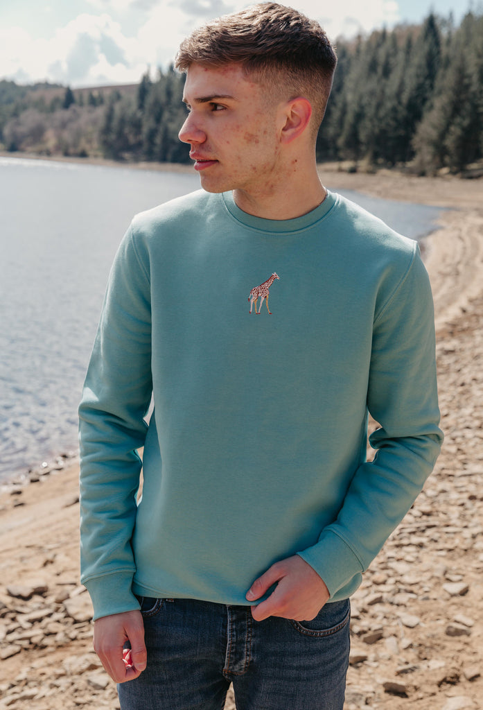 Giraffe Unisex Embroidered Organic Sustainable Sweatshirt Jumper Big Wild Thought