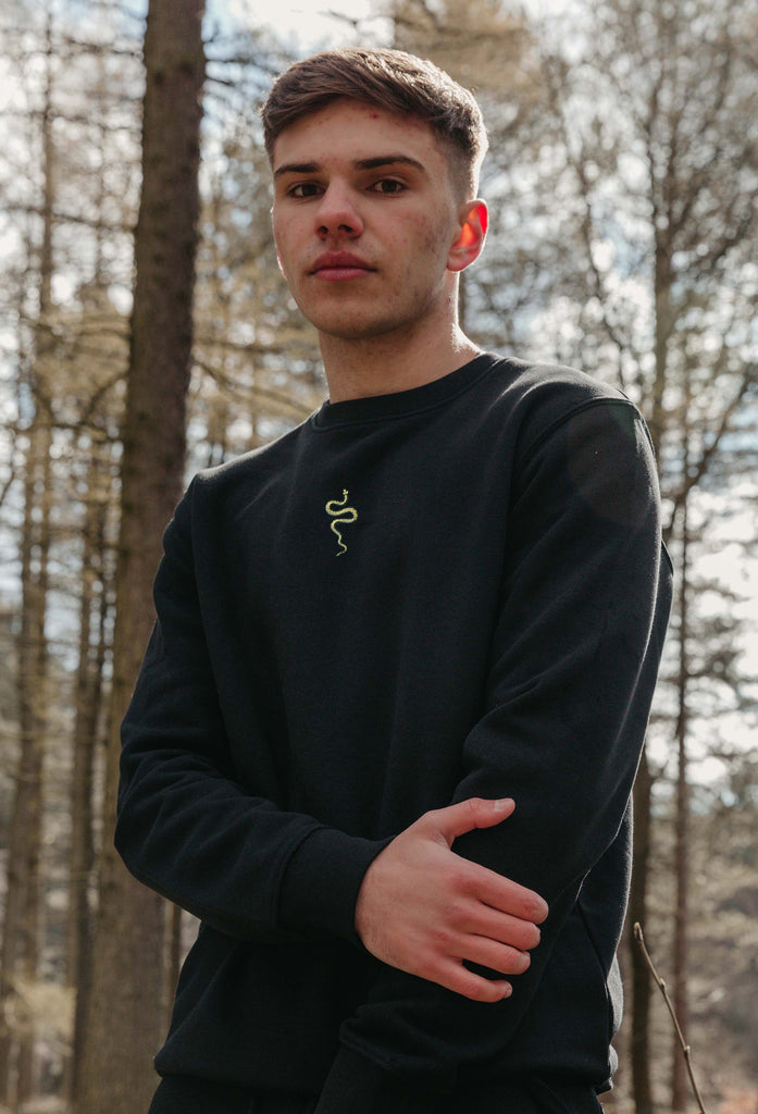 Grass Snake Unisex Embroidered Organic Sustainable Sweatshirt Jumper Big Wild Thought