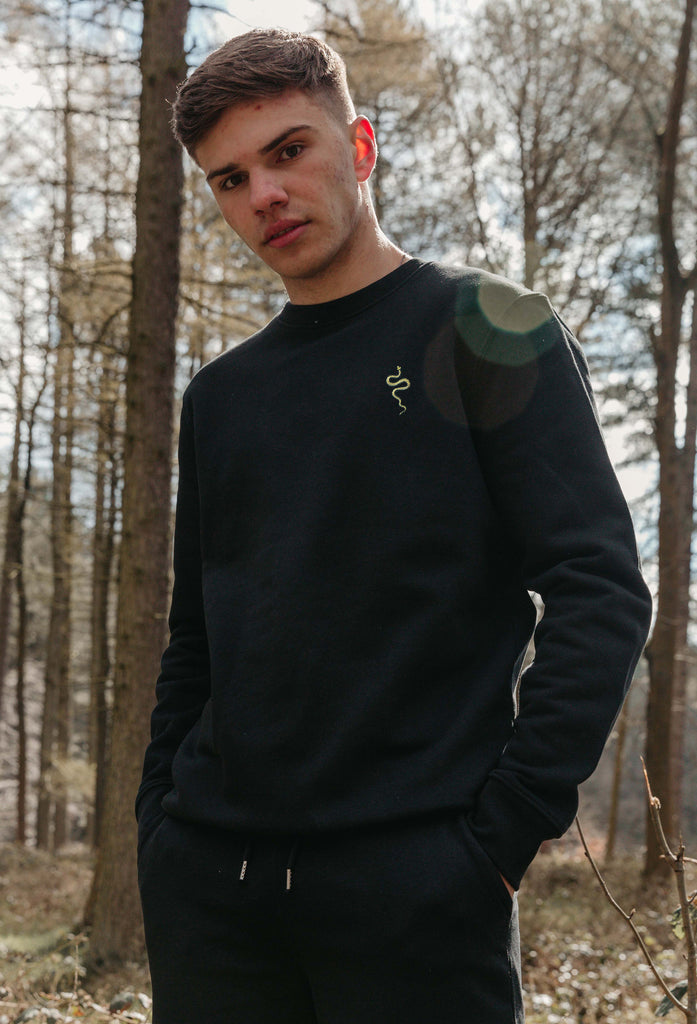 Grass Snake Unisex Embroidered Organic Sustainable Sweatshirt Jumper Big Wild Thought