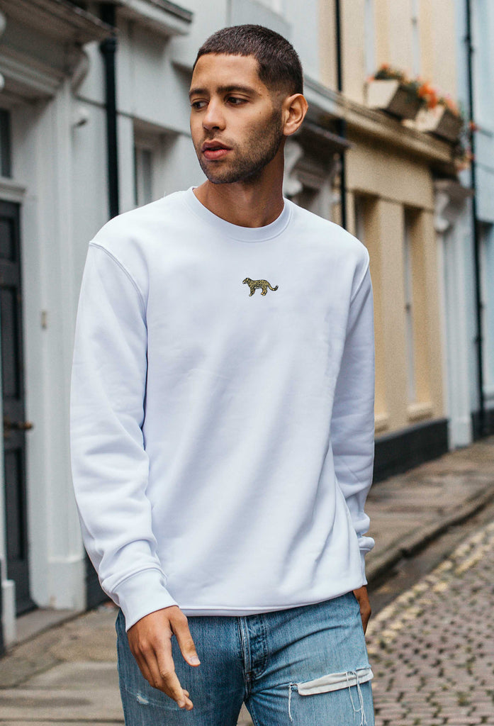 Leopard Unisex Embroidered Organic Sustainable Sweatshirt Jumper Big Wild Thought