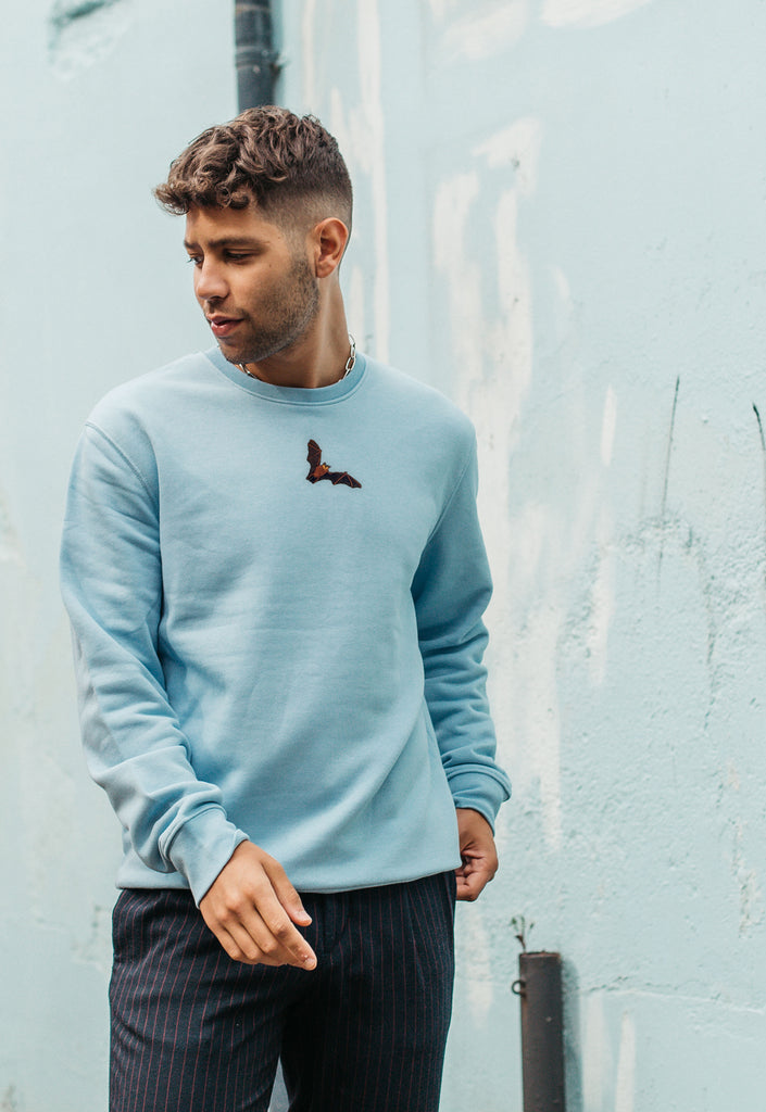 Bat Embroidered Organic Sustainable Sweatshirt Jumper Big Wild Thought