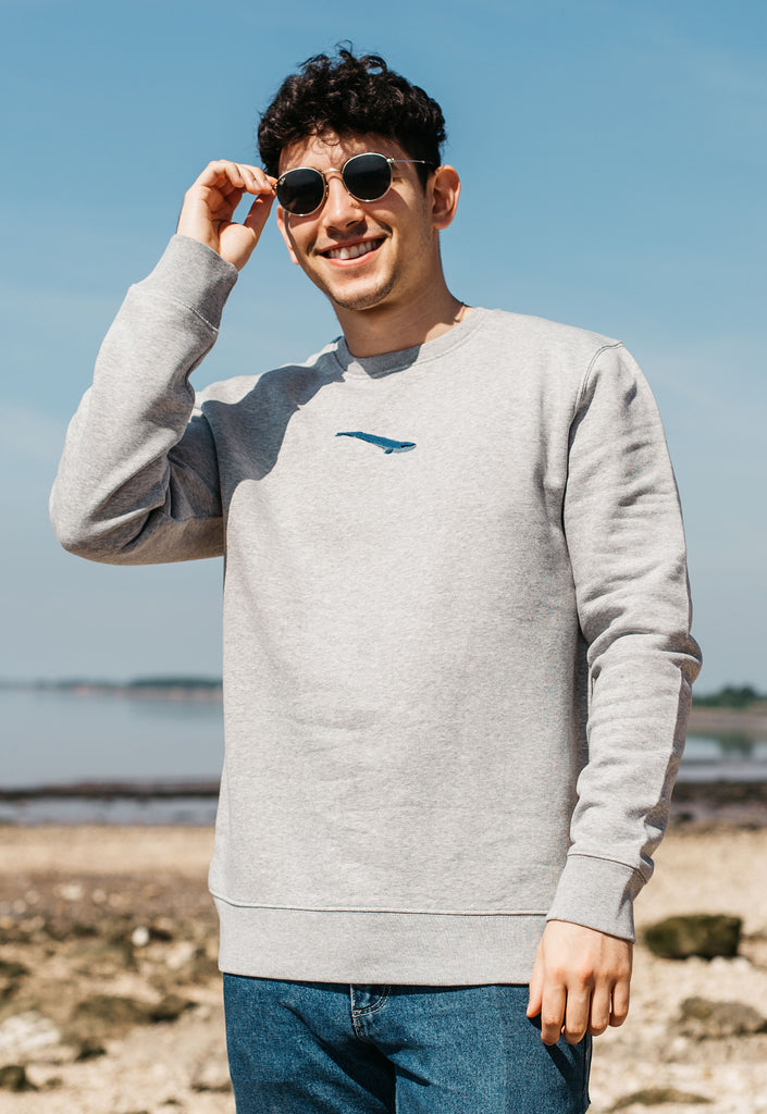 Blue Whale Embroidered Organic Sustainable Sweatshirt Jumper Big Wild Thought