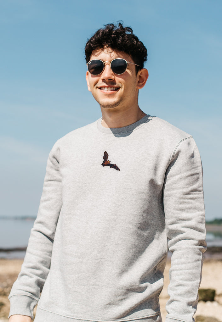 Bat Embroidered Organic Sustainable Sweatshirt Jumper Big Wild Thought