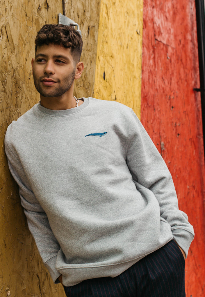 Blue Whale Embroidered Organic Sustainable Sweatshirt Jumper Big Wild Thought