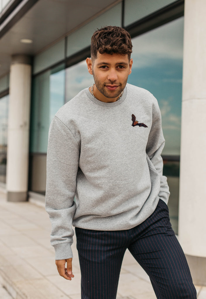 Bat Embroidered Organic Sustainable Sweatshirt Jumper Big Wild Thought