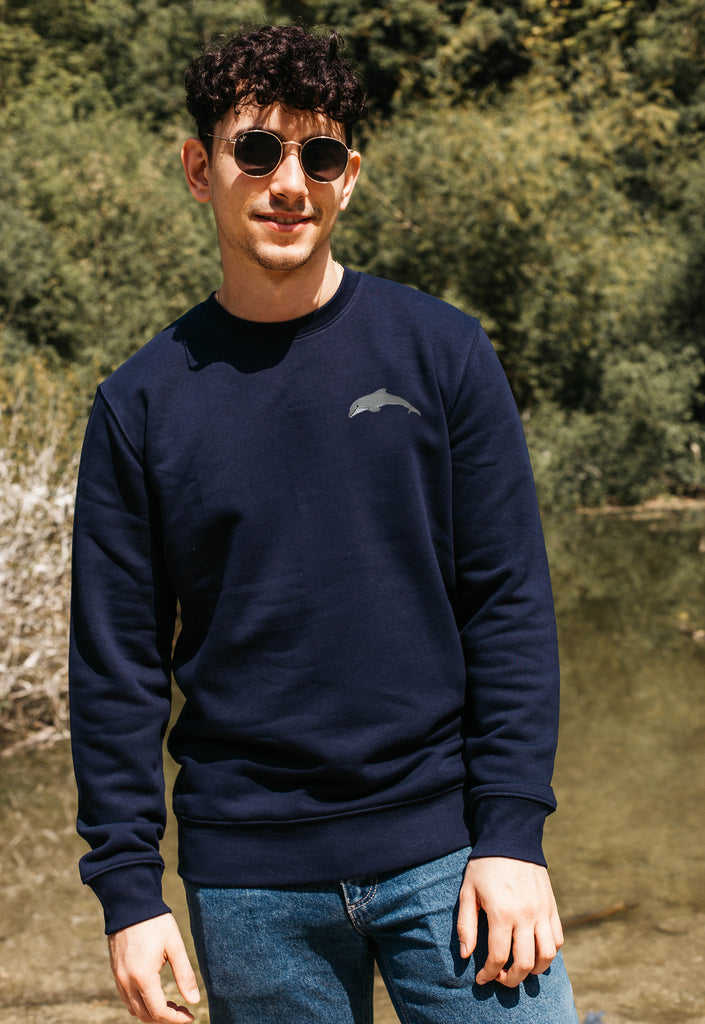 Dolphin Embroidered Organic Sustainable Sweatshirt Jumper Big Wild Thought
