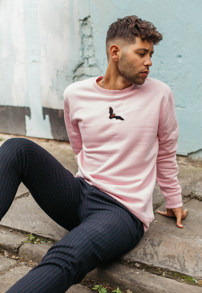 Bat Embroidered Organic Sustainable Sweatshirt Jumper Big Wild Thought