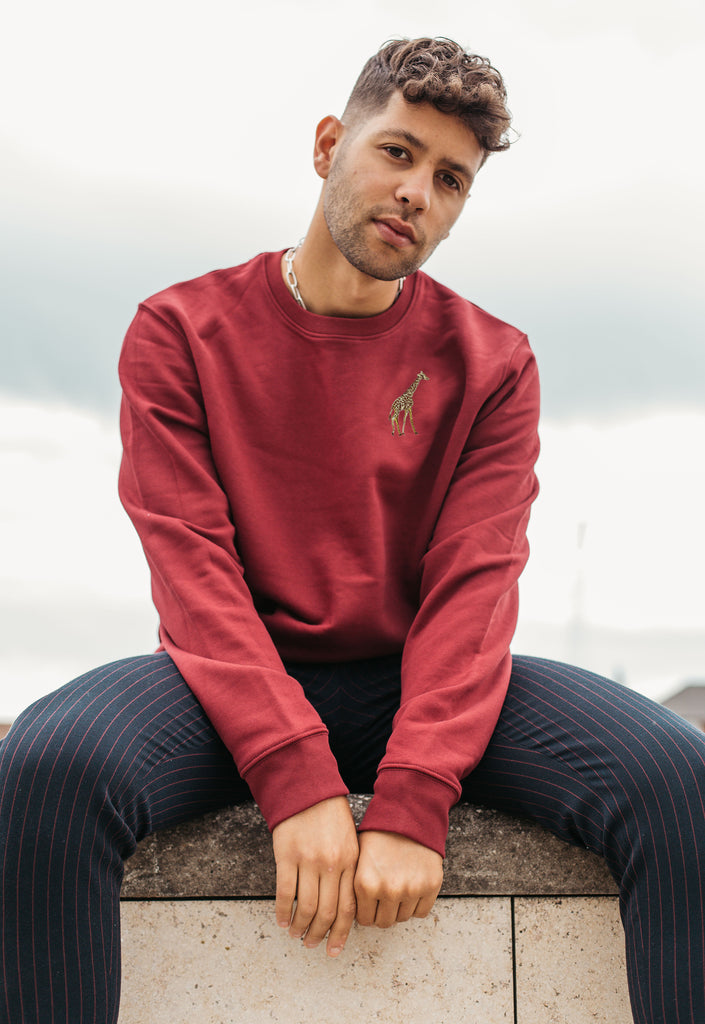 Giraffe Unisex Embroidered Organic Sustainable Sweatshirt Jumper Big Wild Thought