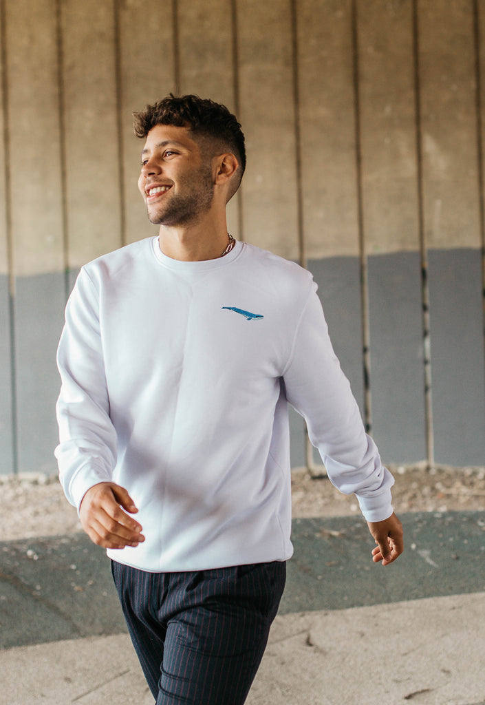 Blue Whale Embroidered Organic Sustainable Sweatshirt Jumper Big Wild Thought