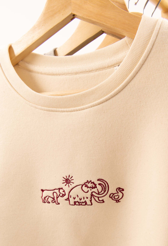 Extinct Drawing Mammoth Dodo Sabre Tooth Tiger Embroidered Organic Sustainable Sweatshirt Jumper Big Wild Thought