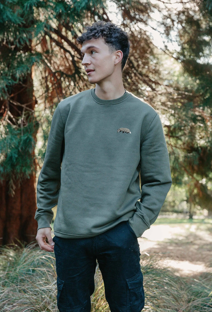 Badger Embroidered Organic Sustainable Sweatshirt Jumper Big Wild Thought