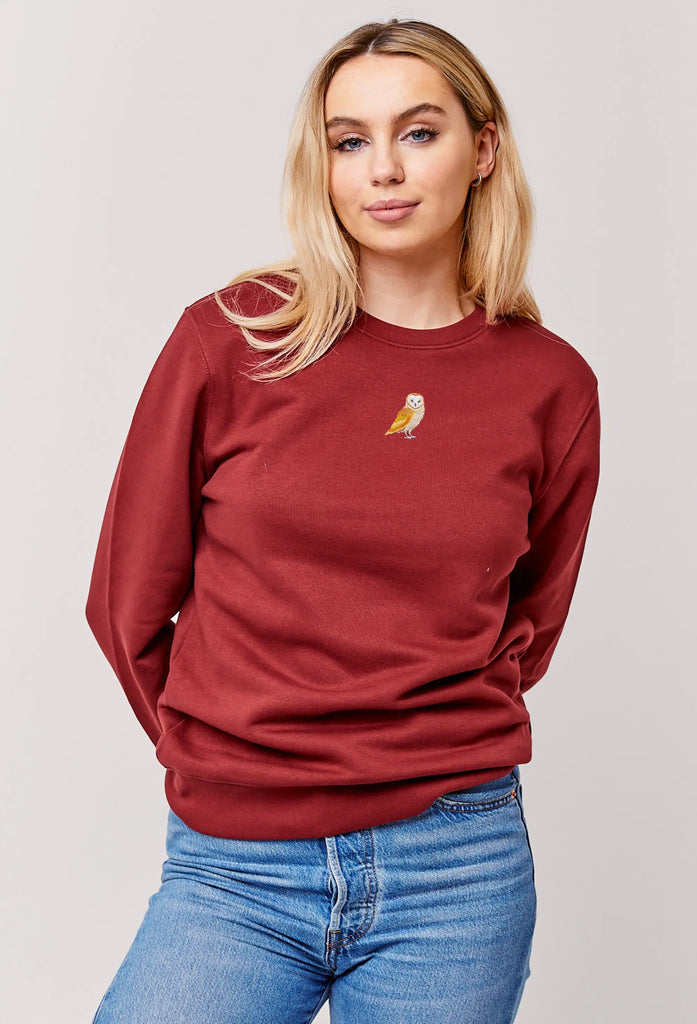Barn Owl Embroidered Organic Sustainable Sweatshirt Jumper Big Wild Thought