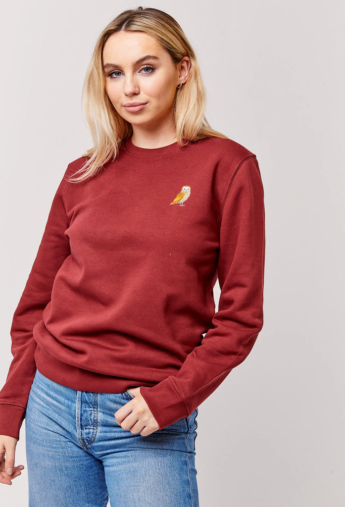 Barn Owl Embroidered Organic Sustainable Sweatshirt Jumper Big Wild Thought