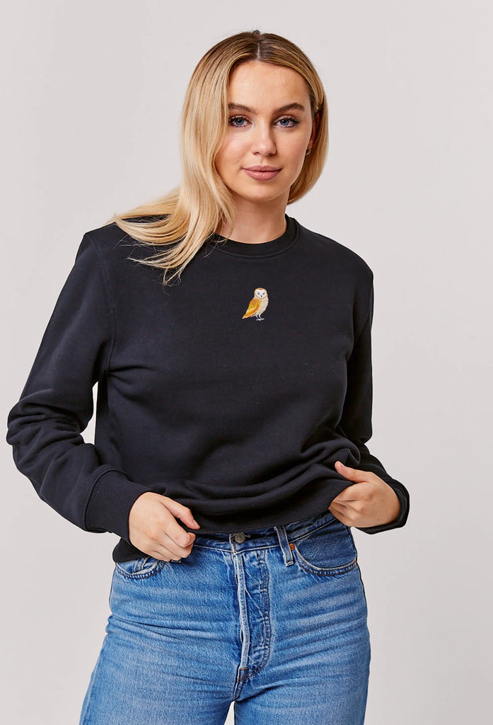 Barn Owl Embroidered Organic Sustainable Sweatshirt Jumper Big Wild Thought