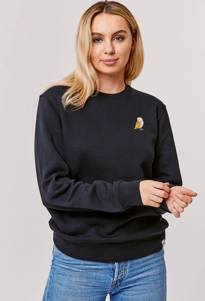 Barn Owl Embroidered Organic Sustainable Sweatshirt Jumper Big Wild Thought