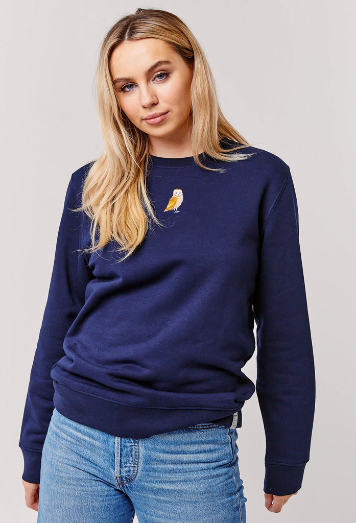 Barn Owl Embroidered Organic Sustainable Sweatshirt Jumper Big Wild Thought