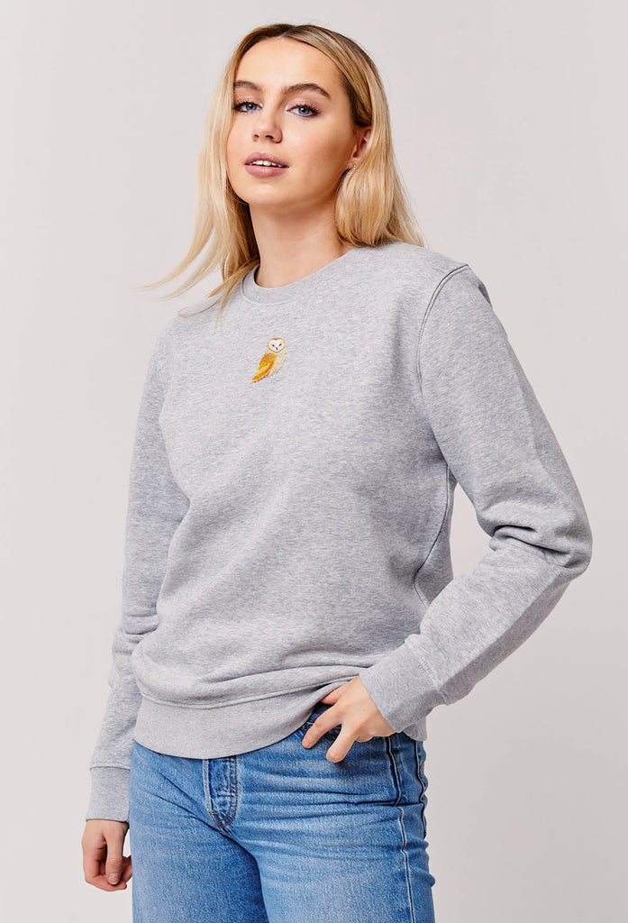 Barn Owl Embroidered Organic Sustainable Sweatshirt Jumper Big Wild Thought