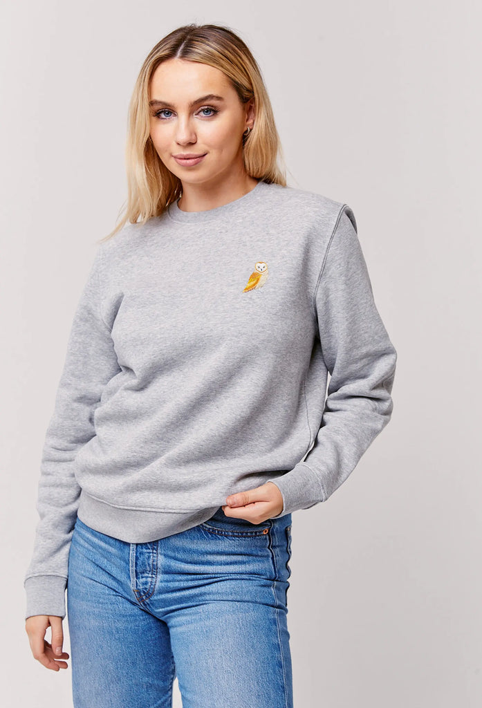 Barn Owl Embroidered Organic Sustainable Sweatshirt Jumper Big Wild Thought