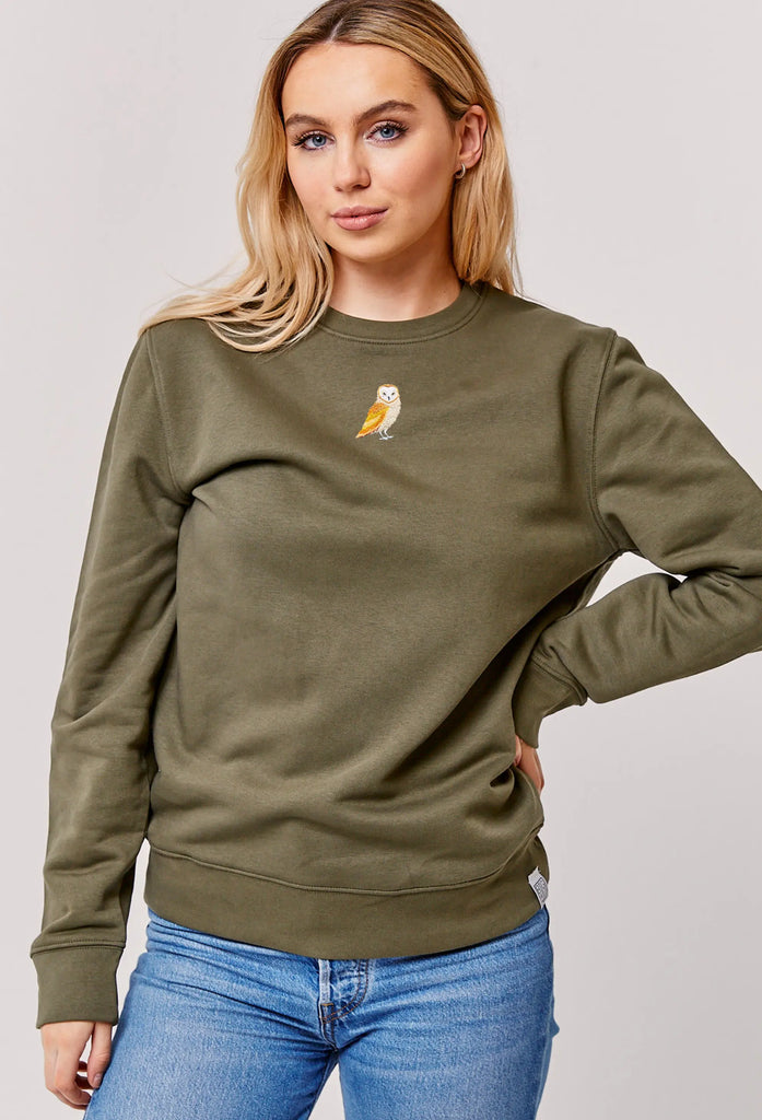 Barn Owl Embroidered Organic Sustainable Sweatshirt Jumper Big Wild Thought