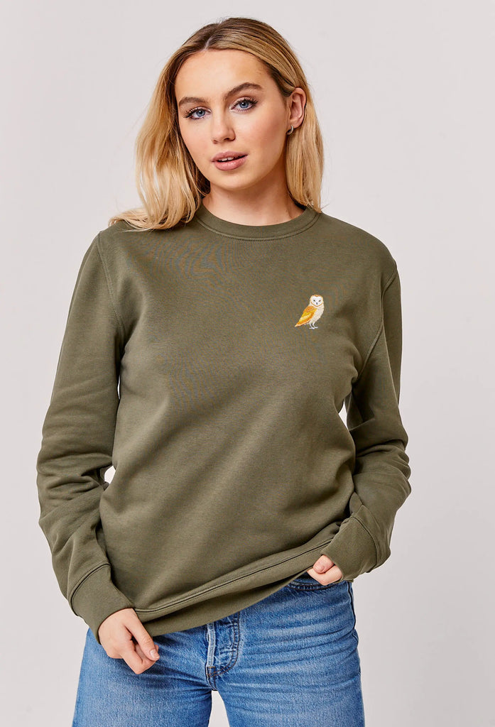 Barn Owl Embroidered Organic Sustainable Sweatshirt Jumper Big Wild Thought