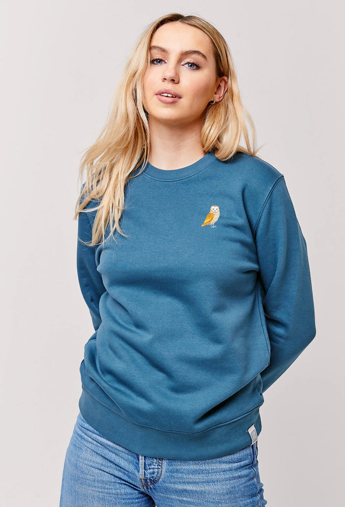Barn Owl Embroidered Organic Sustainable Sweatshirt Jumper Big Wild Thought