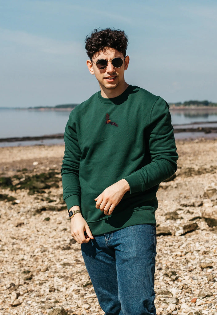 Bat Embroidered Organic Sustainable Sweatshirt Jumper Big Wild Thought
